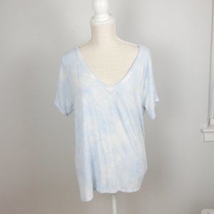 American Eagle Outfitters Light Blue Tie Dye Super Soft Short Sleeve V Neck Top